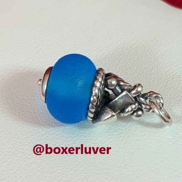 James Avery RETIRE RARE Sterling Silver Anchor Dark Blue Glass Finial Charm - Picture 3 of 5